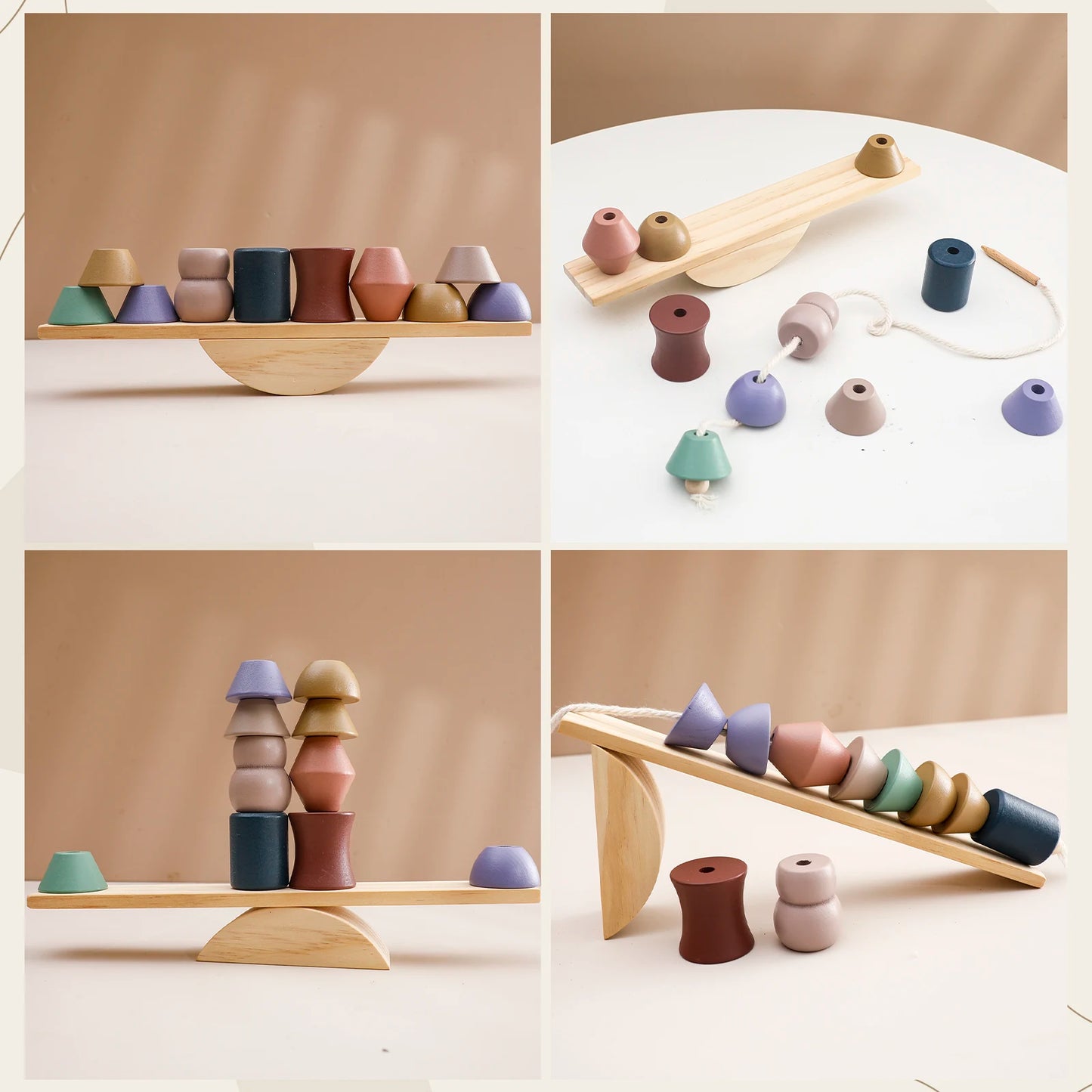 🦁 Montessori Wooden Animal Threading & Seesaw Balance Toy – Educational Sensory Play for Toddlers