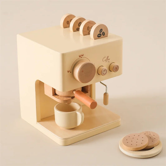 ☕ Montessori Wooden Coffee Maker & Table Set – Pretend Play Kitchen Toy for Kids