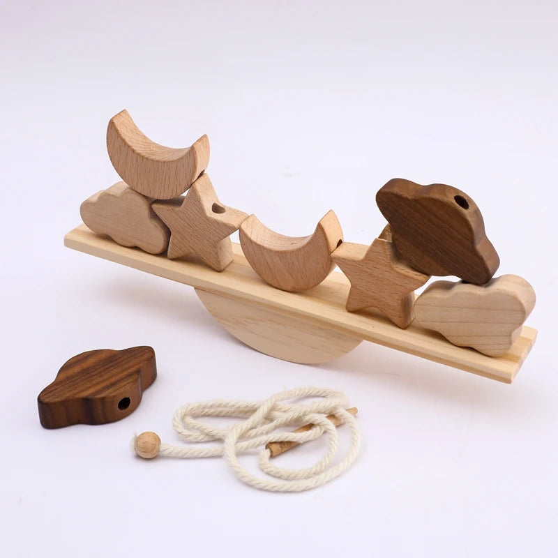 🦁 Montessori Wooden Animal Threading & Seesaw Balance Toy – Educational Sensory Play for Toddlers