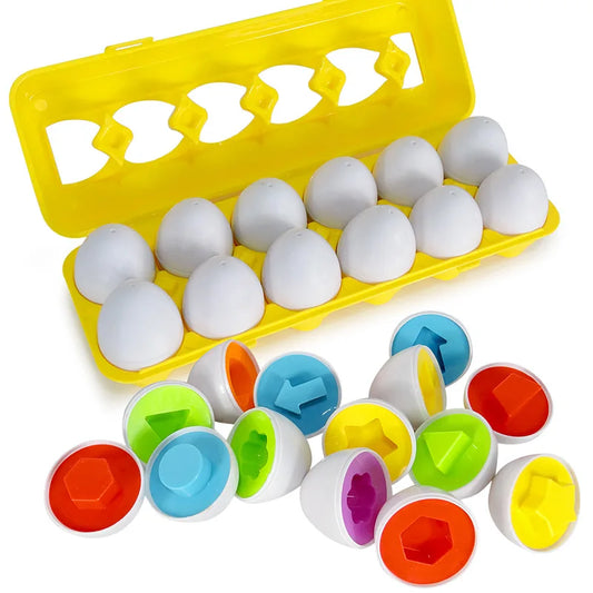 🥚 Montessori Matching Eggs – 12-Piece Color & Shape Sorting Puzzle for Toddlers